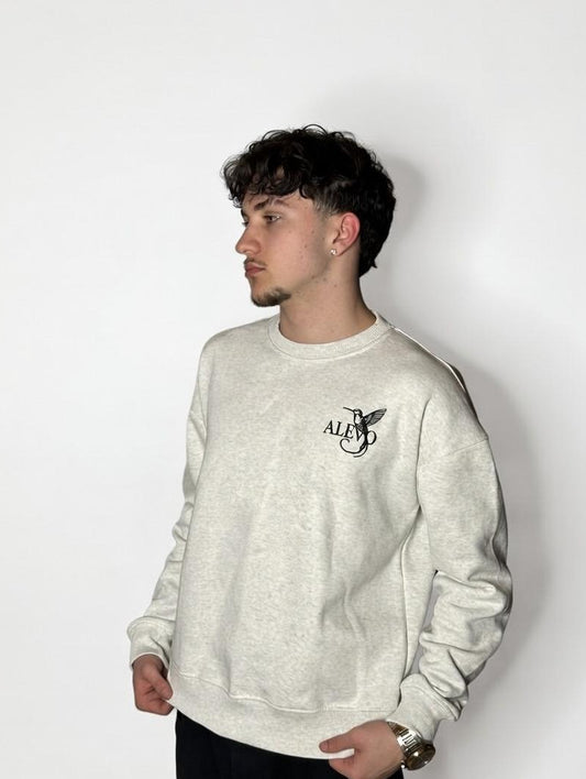 ALEVO Heather Grey Pullover mit Brustlogo – cleanes Streetwear Piece